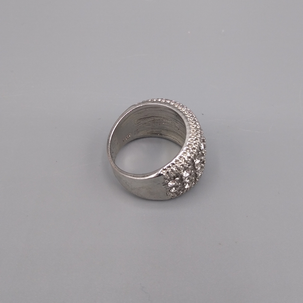 Silver Rhinestone Milgrain Textured Cocktail Ring - Picture 7 of 10